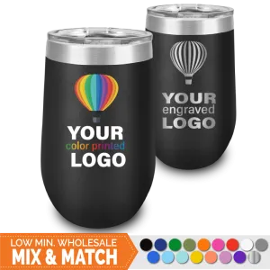 16 oz Insulated Wine Tumblers -Mix & Match- Bulk Wholesale Personalized Engraved or Full Color Print Logo