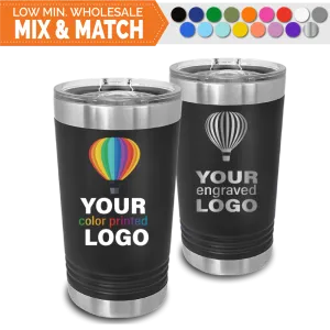 16 oz Promo Beer Pint Tumblers -Mix & Match- Bulk Wholesale Personalized Engraved or Full Color Print Logo