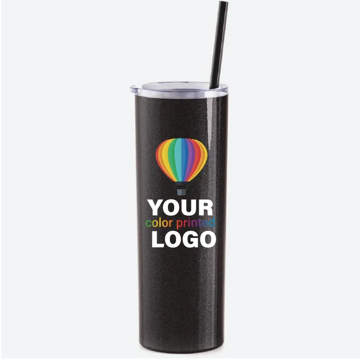 20 oz Skinny Glitter Tumblers -Mix & Match- Bulk Wholesale Personalized Engraved or Full Color Print Logo