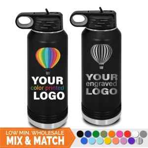 32 oz Insulated Sport Water Bottle -Mix & Match- Bulk Wholesale Personalized Engraved or Full Color Print Logo