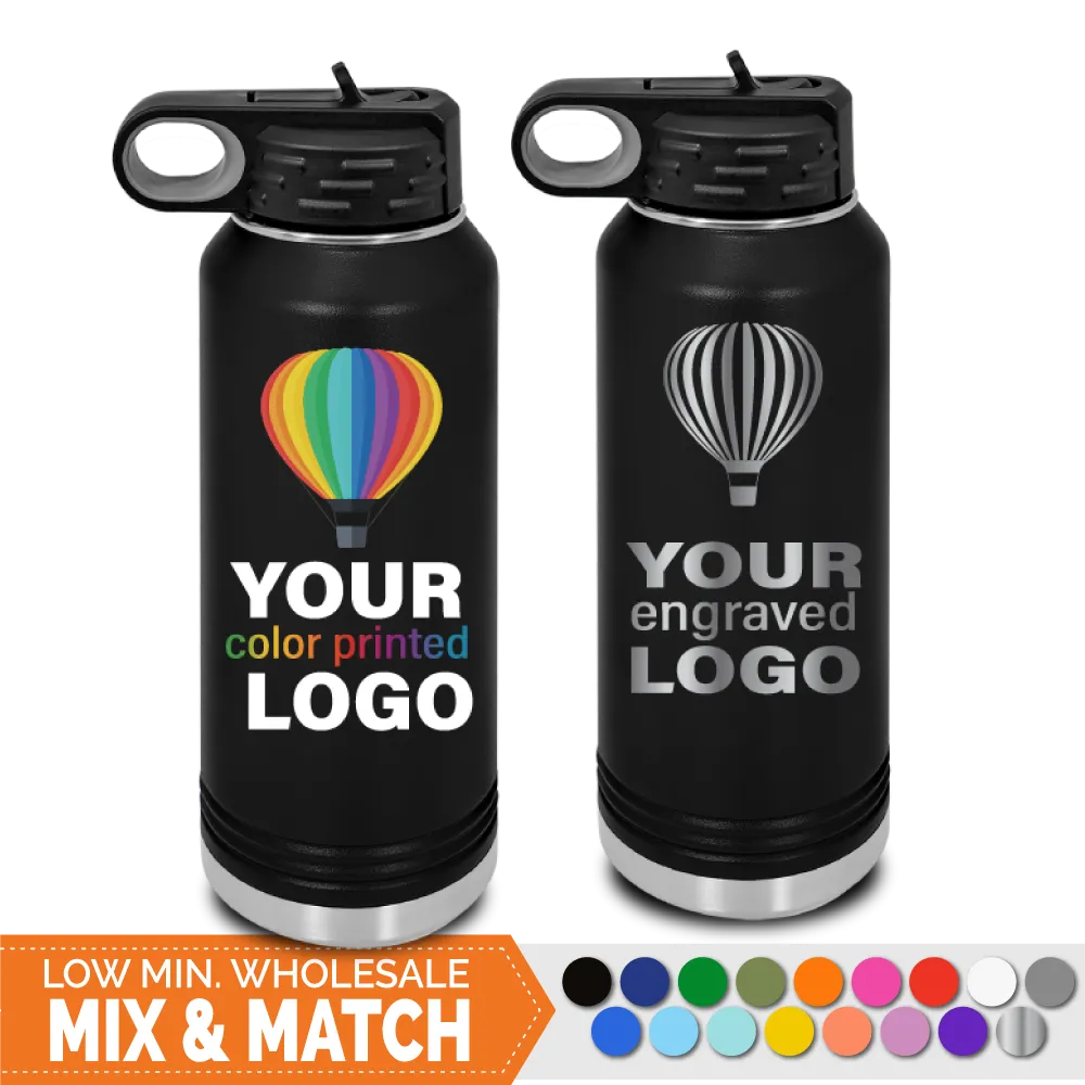 32 oz Insulated Sport Water Bottle -Mix & Match- Bulk Wholesale Personalized Engraved or Full Color Print Logo