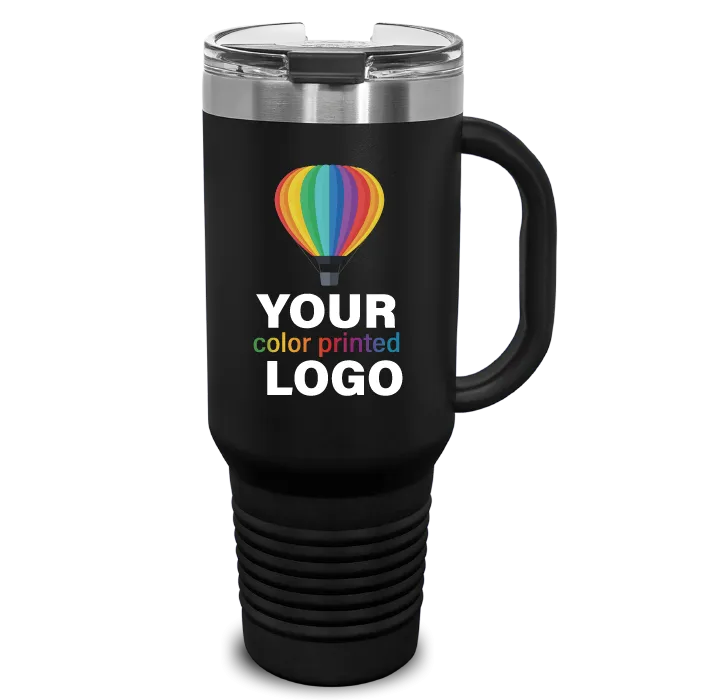 40 oz Handled Snap Lid Tumblers -Mix & Match- Bulk Wholesale Personalized Engraved or Full Color Print Logo