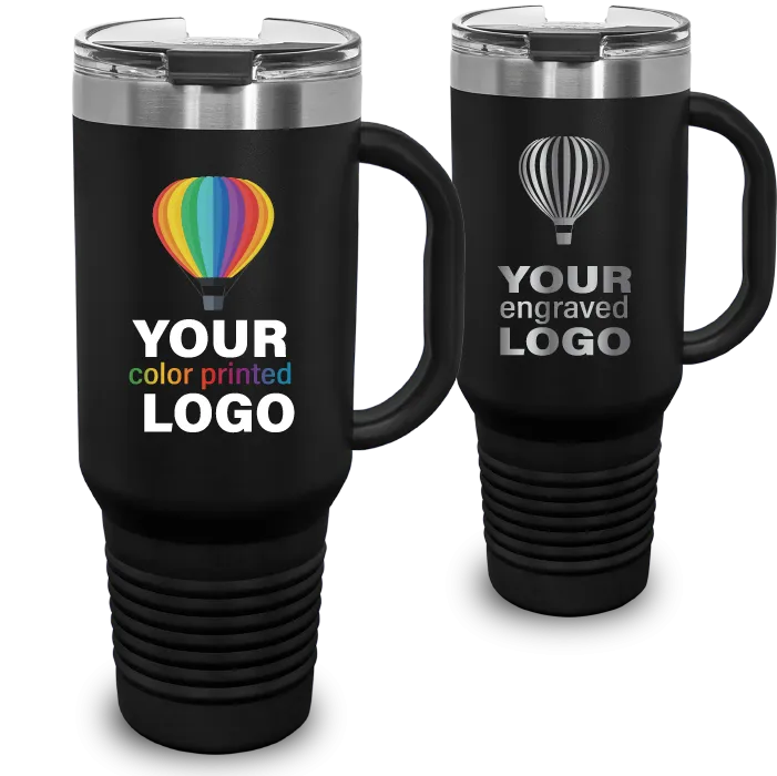 40 oz Handled Snap Lid Tumblers -Mix & Match- Bulk Wholesale Personalized Engraved or Full Color Print Logo