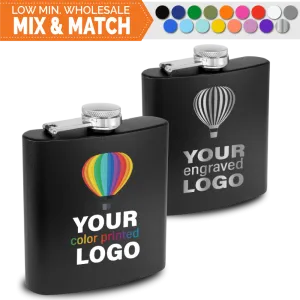 6 oz Flask -Mix & Match- Bulk Wholesale Personalized Engraved or Full Color Print Logo