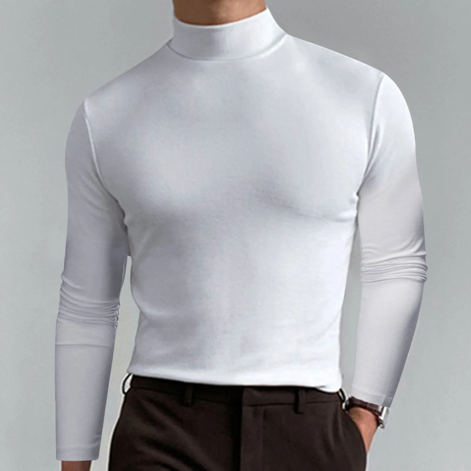 Autumn And Winter High Neck Long Sleeve T-shirt For Men