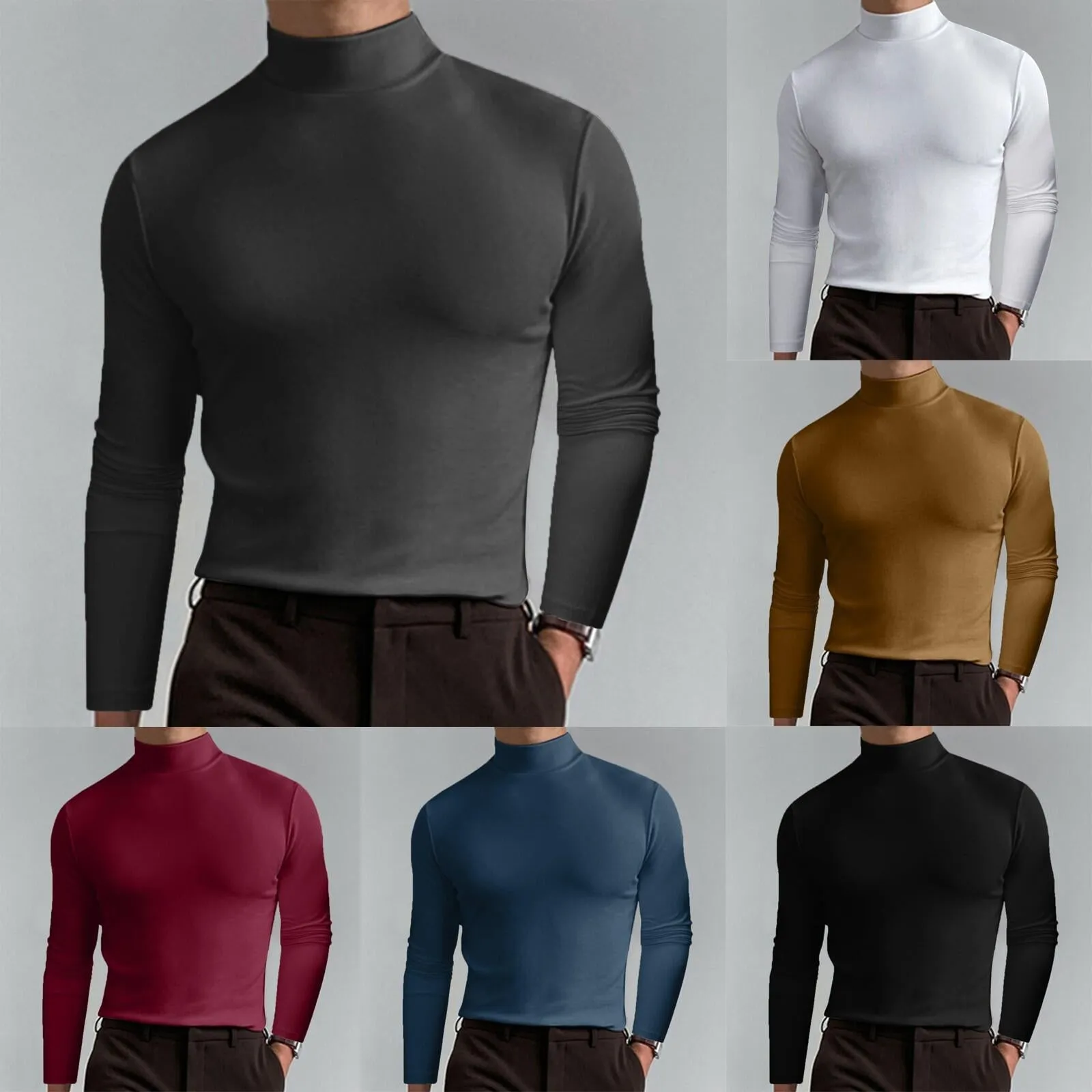 Autumn And Winter High Neck Long Sleeve T-shirt For Men