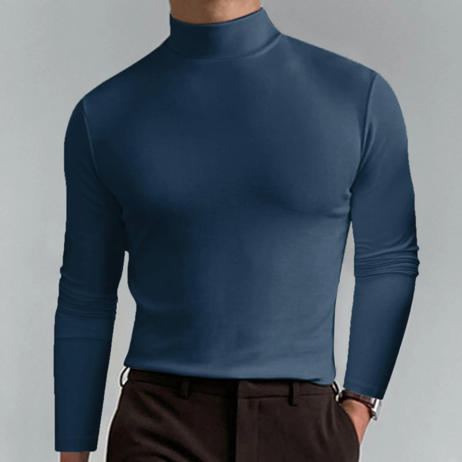 Autumn And Winter High Neck Long Sleeve T-shirt For Men