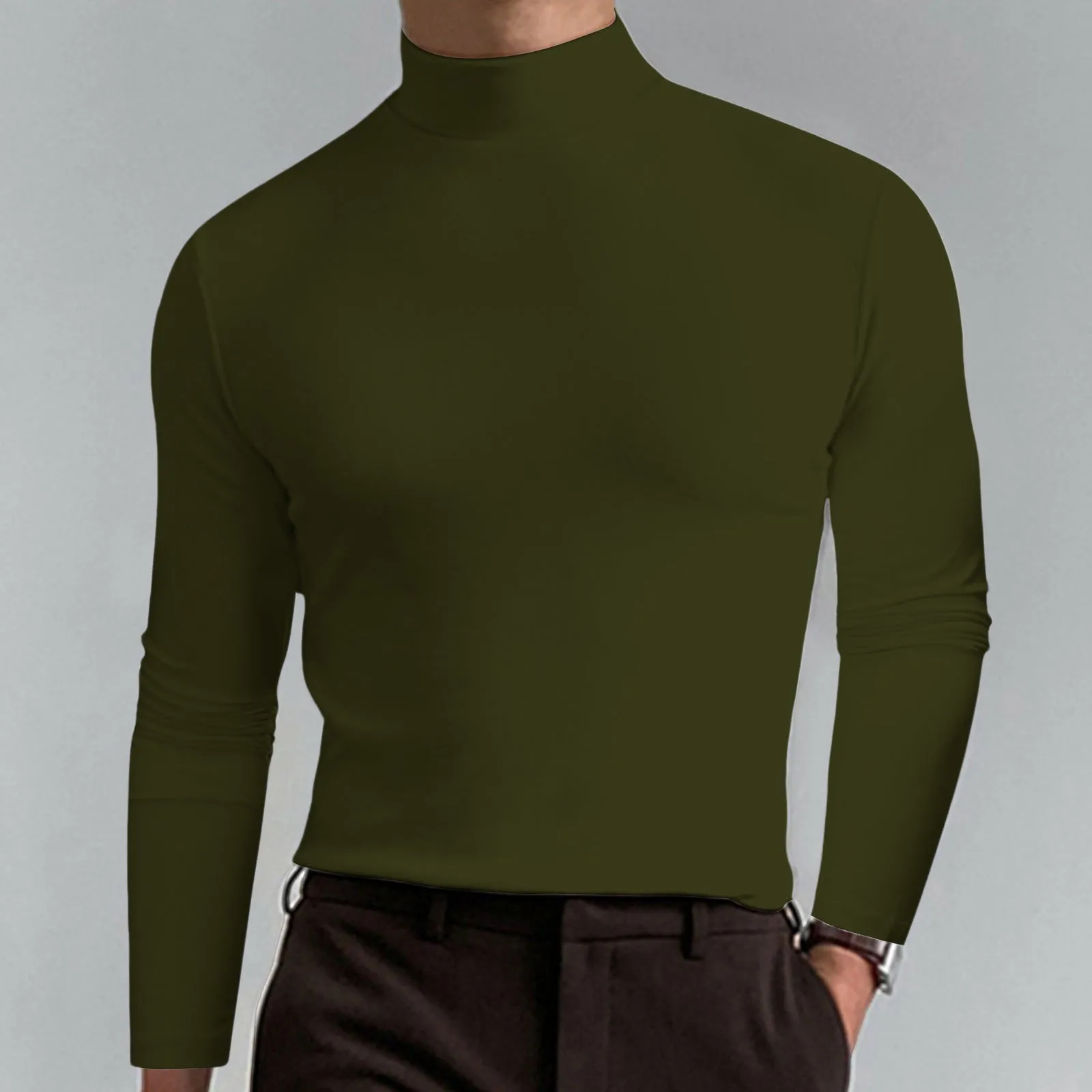 Autumn And Winter High Neck Long Sleeve T-shirt For Men