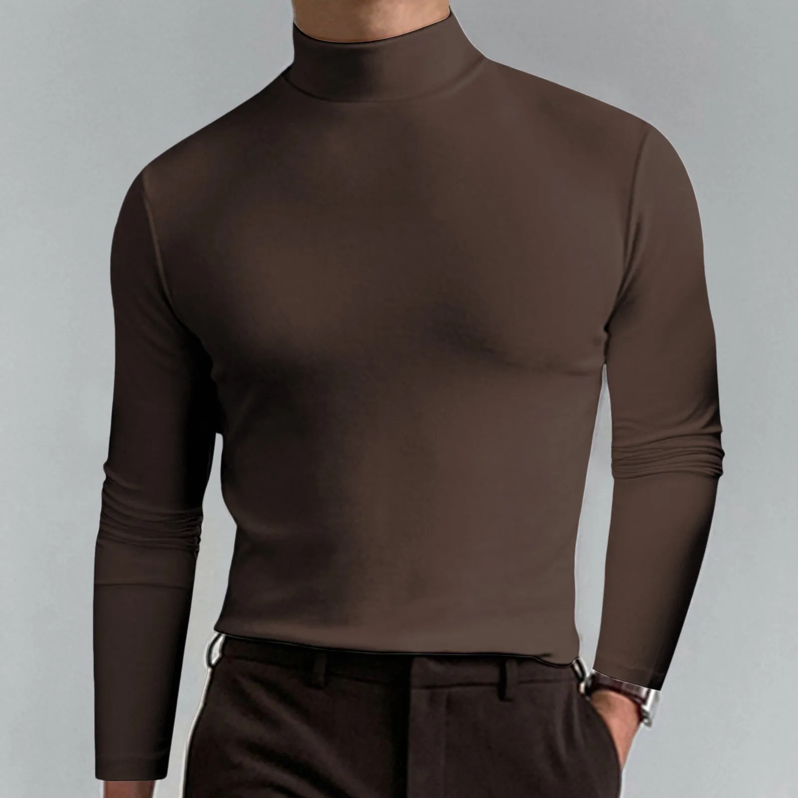 Autumn And Winter High Neck Long Sleeve T-shirt For Men