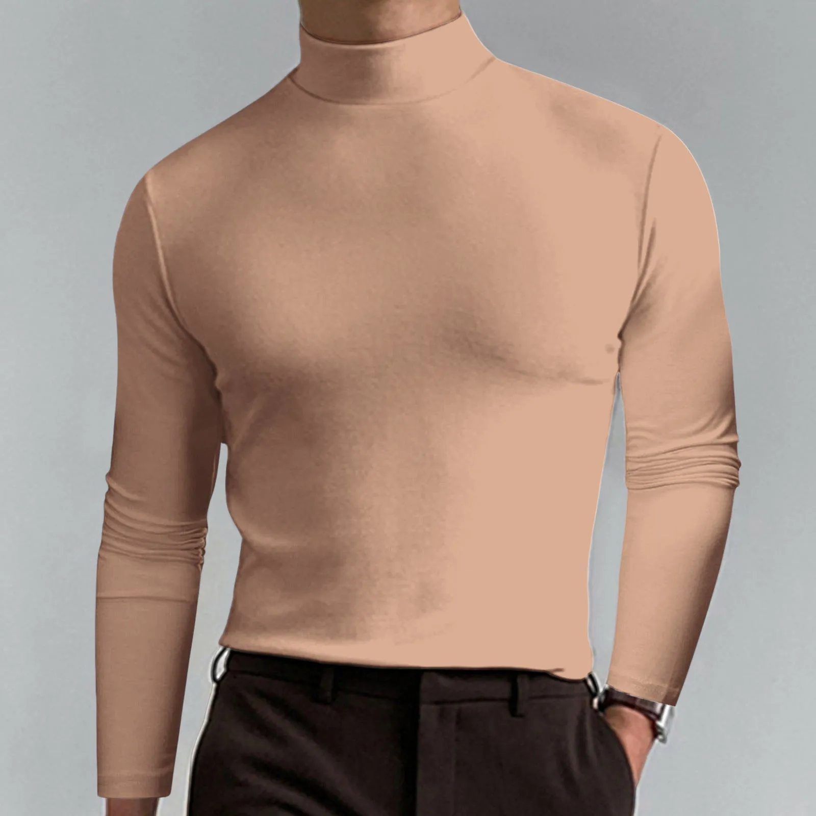 Autumn And Winter High Neck Long Sleeve T-shirt For Men