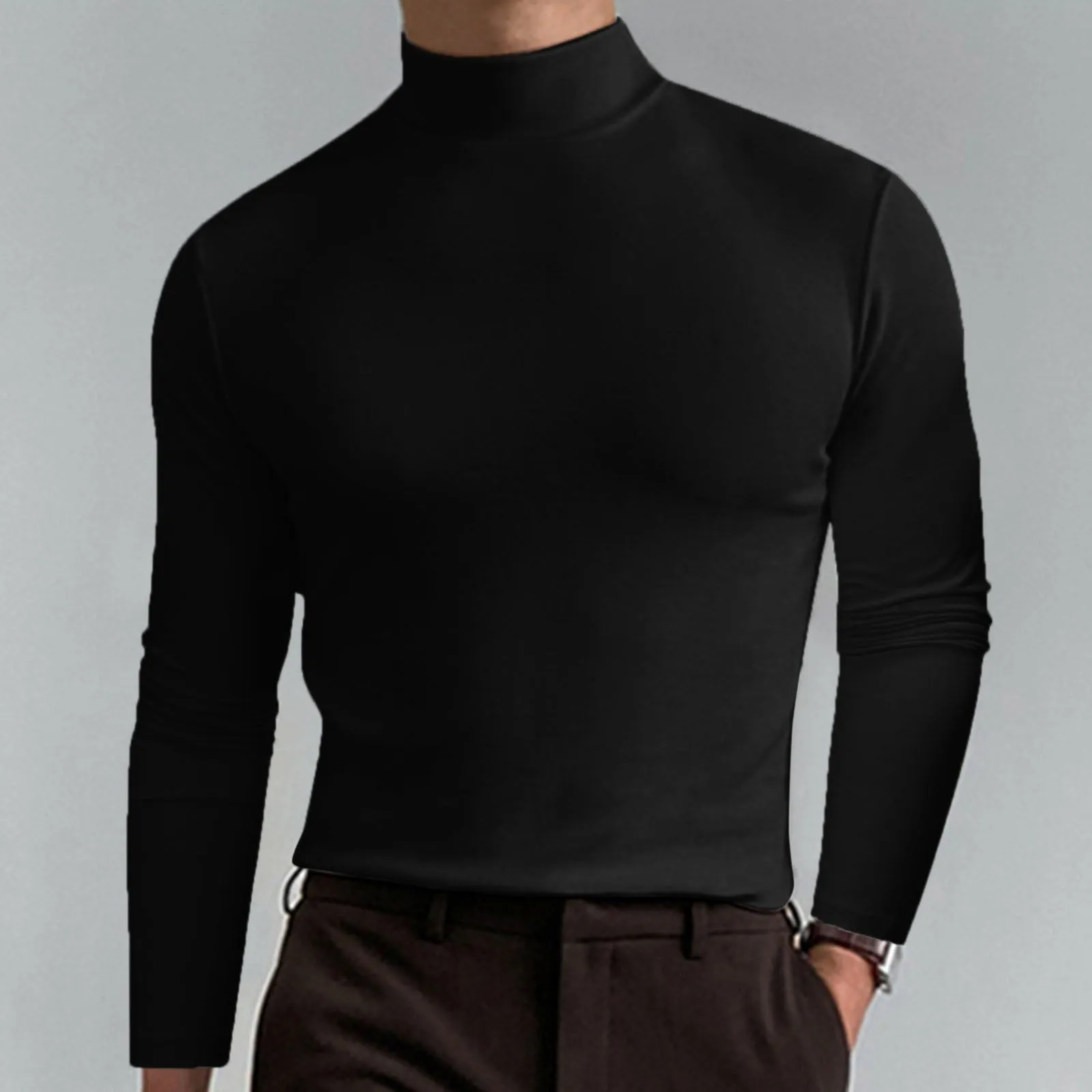 Autumn And Winter High Neck Long Sleeve T-shirt For Men