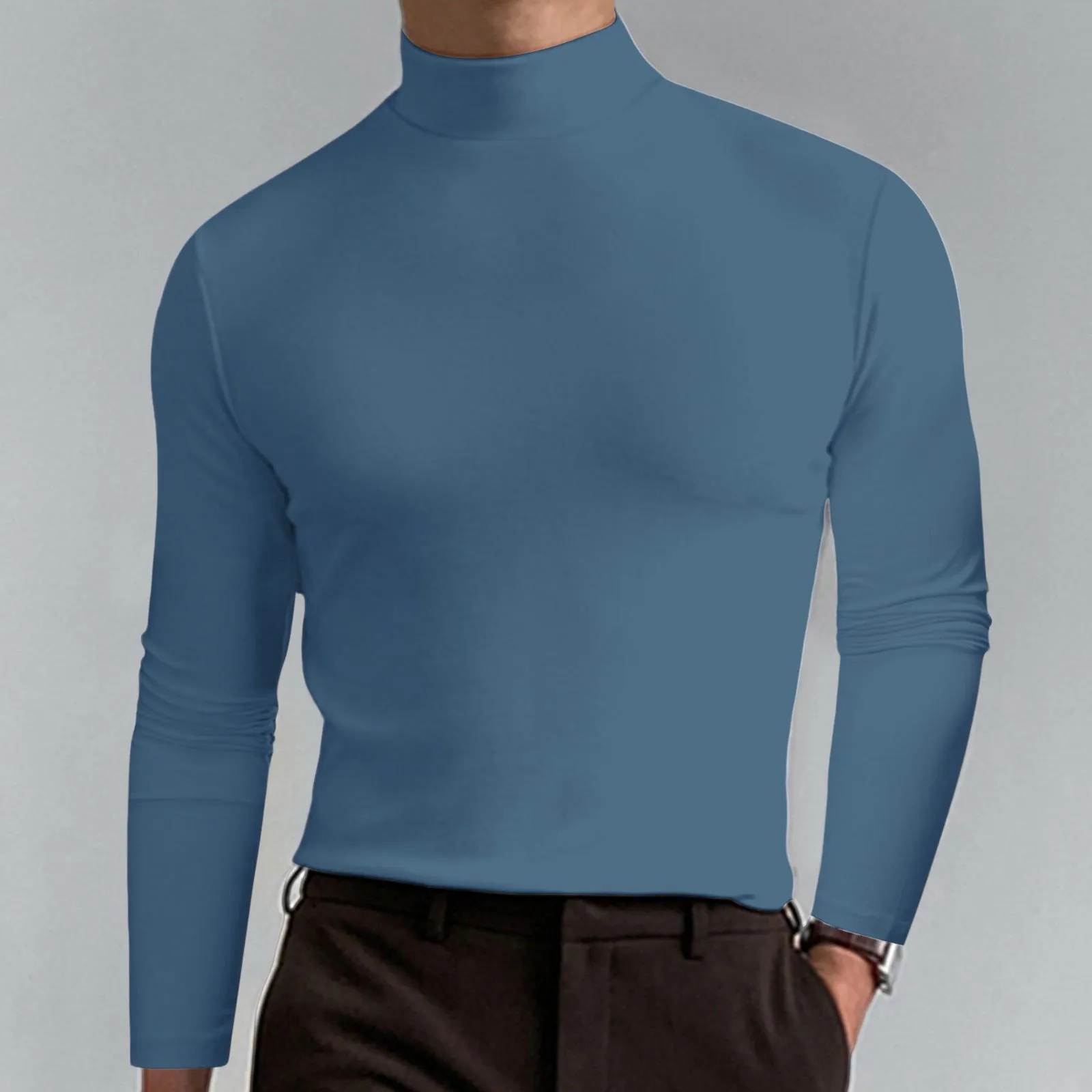 Autumn And Winter High Neck Long Sleeve T-shirt For Men