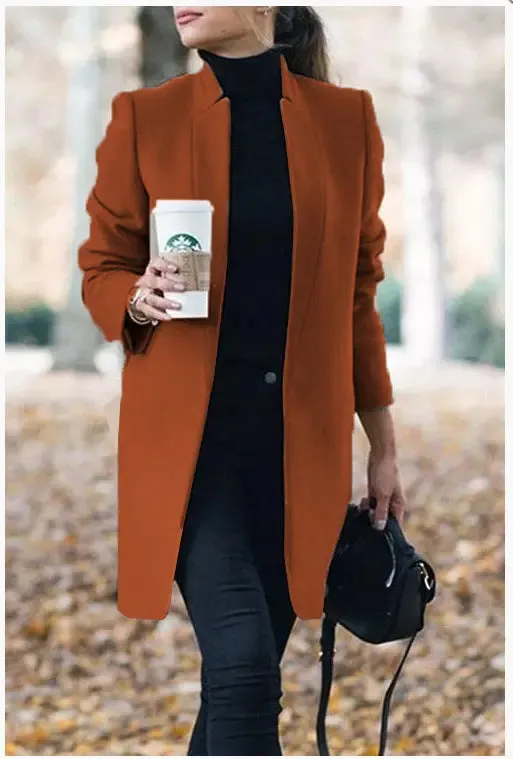 Autumn And Winter New Fashion Stand Collar Women's Woolen Coat