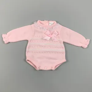 Baby Girl Knitted Romper - Pink Bow