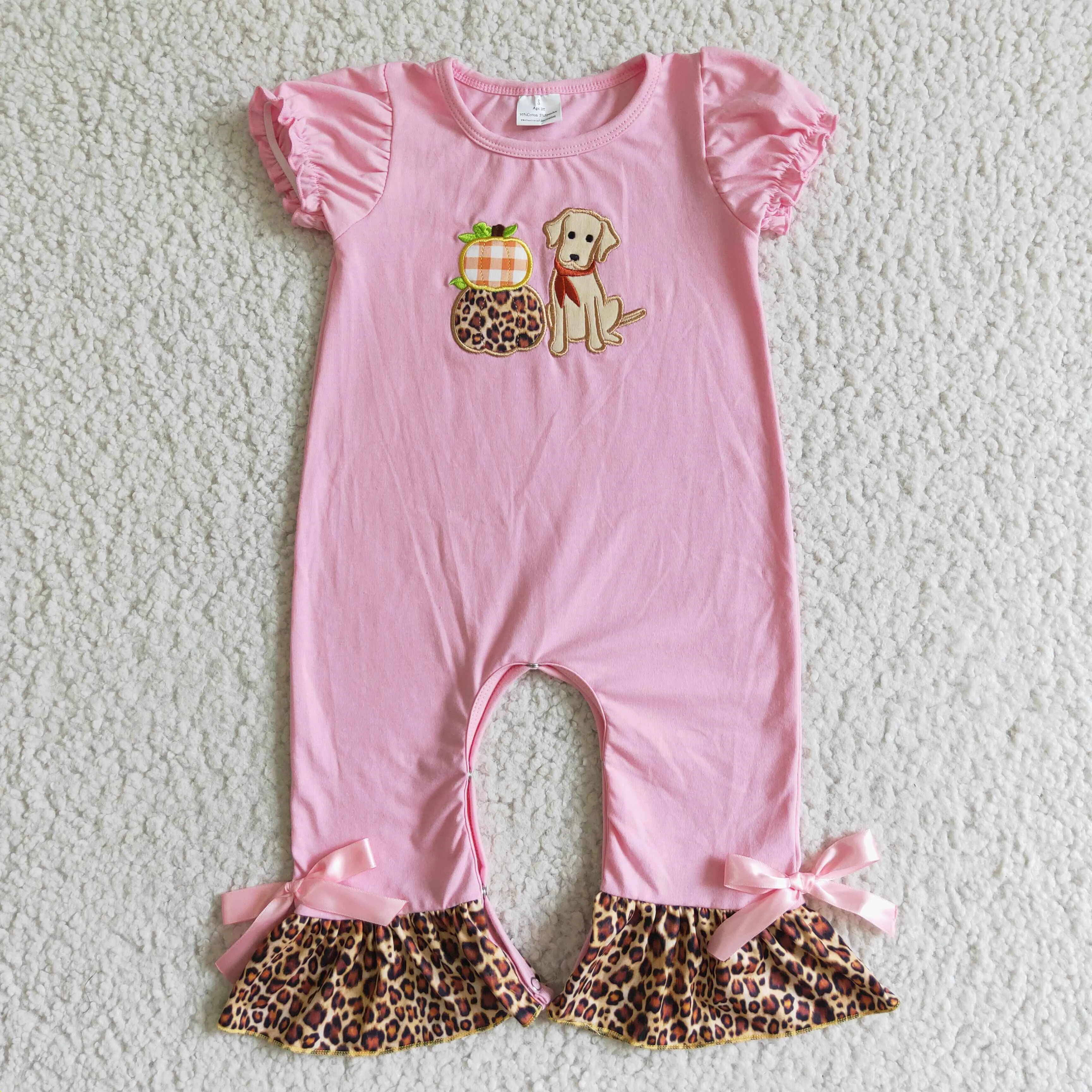 baby girls pumpkin & puppy embroidered jumpsuits SR0068