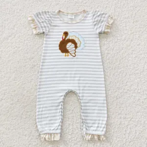 baby girls thanksgiving turkey embroidered striped jumpsuits SR0407