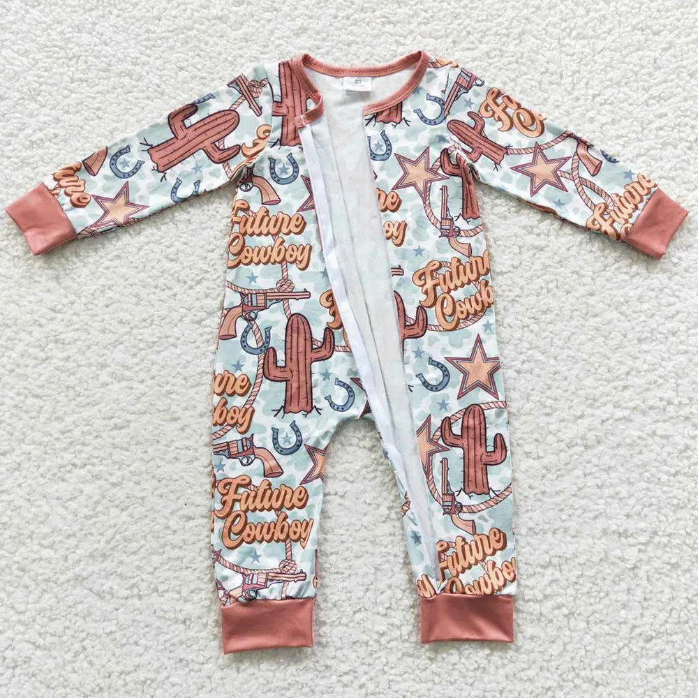 Baby Kids Rompers Western Cactus Zip Rompers LR0307