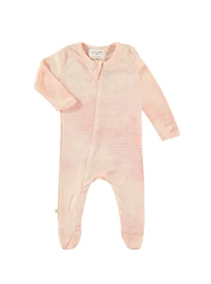 Baby Stripe Rib Organic Zipper Footie - Marble Orange