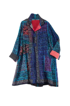 BAGH PRINT KANTHA A-LINE DUSTER - bg2311-blu -