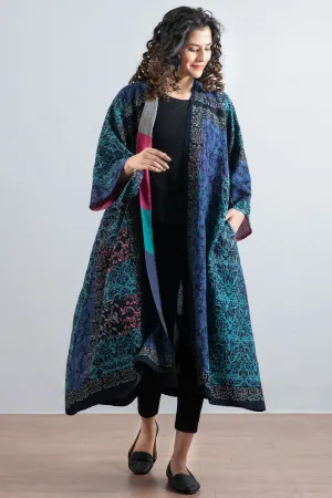 BAGH PRINT KANTHA KIMONO MAXI - bg2318-blu -