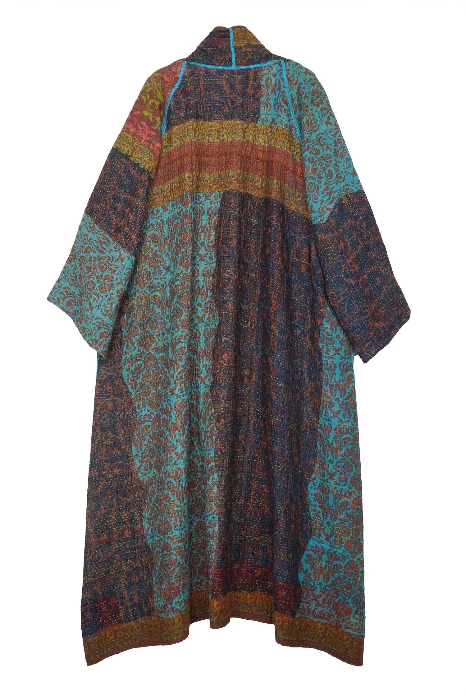 BAGH PRINT KANTHA KIMONO ROBE - bg4322-brn -