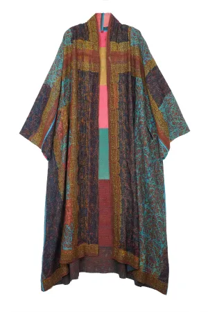 BAGH PRINT KANTHA KIMONO ROBE - bg4322-brn -