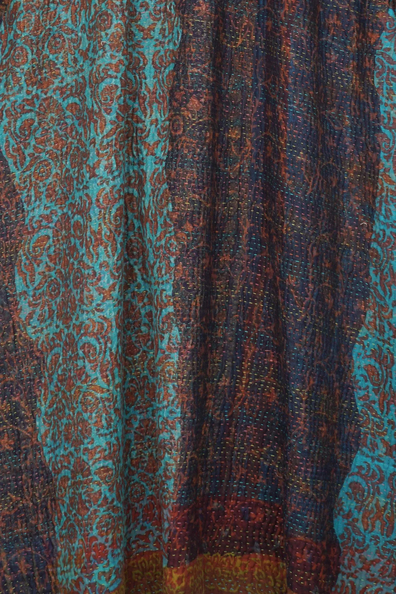 BAGH PRINT KANTHA KIMONO ROBE - bg4322-brn -