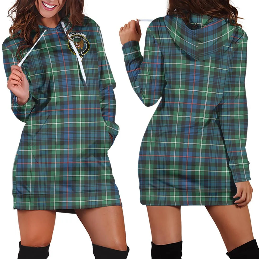 Baillie Ancient Tartan Hoodie Dress with Family Crest