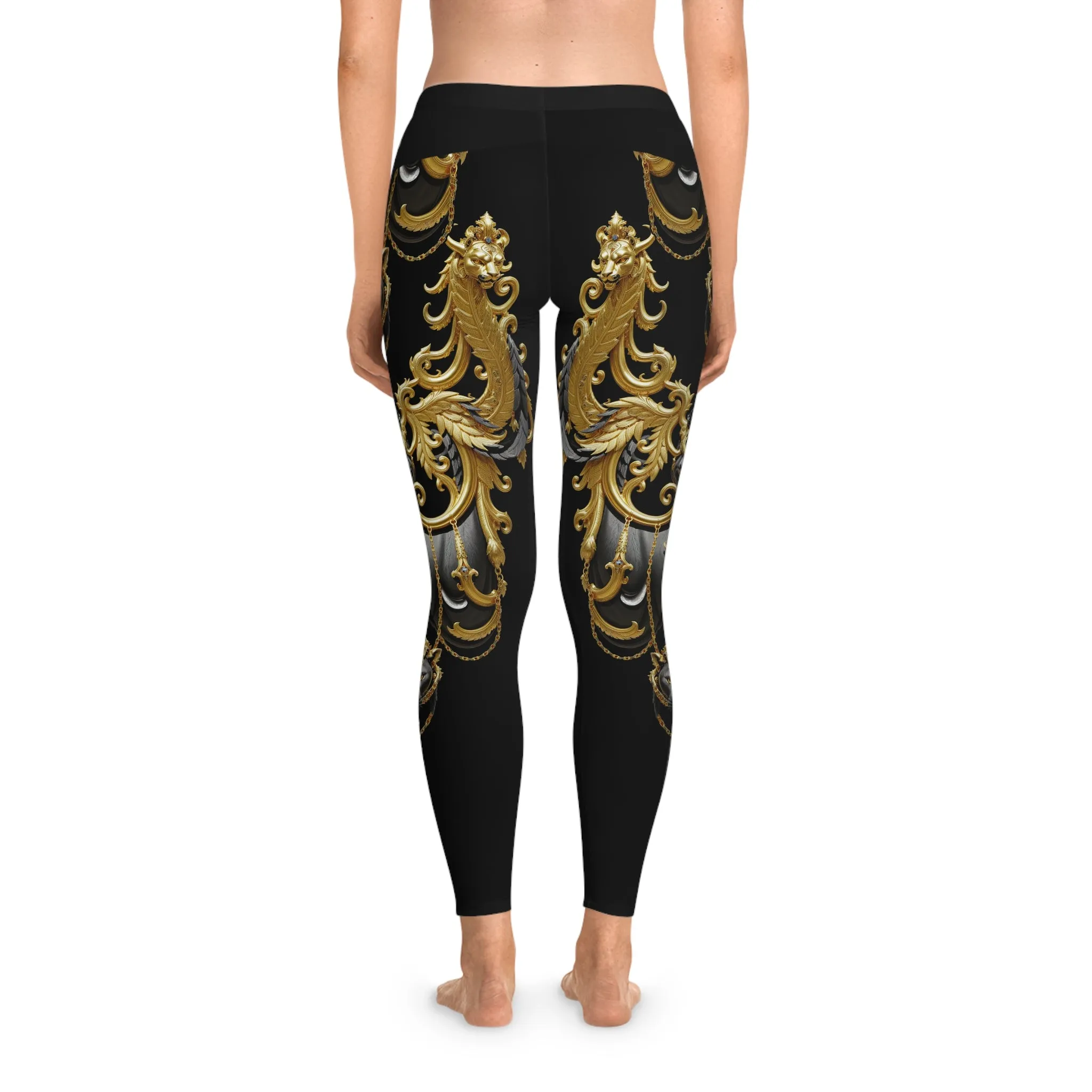 Baroque Panther Leggings Decorative Golden Leggings Spandex Women Leggings Black Panther Printed Leggings Women Casual Wear  | X3449