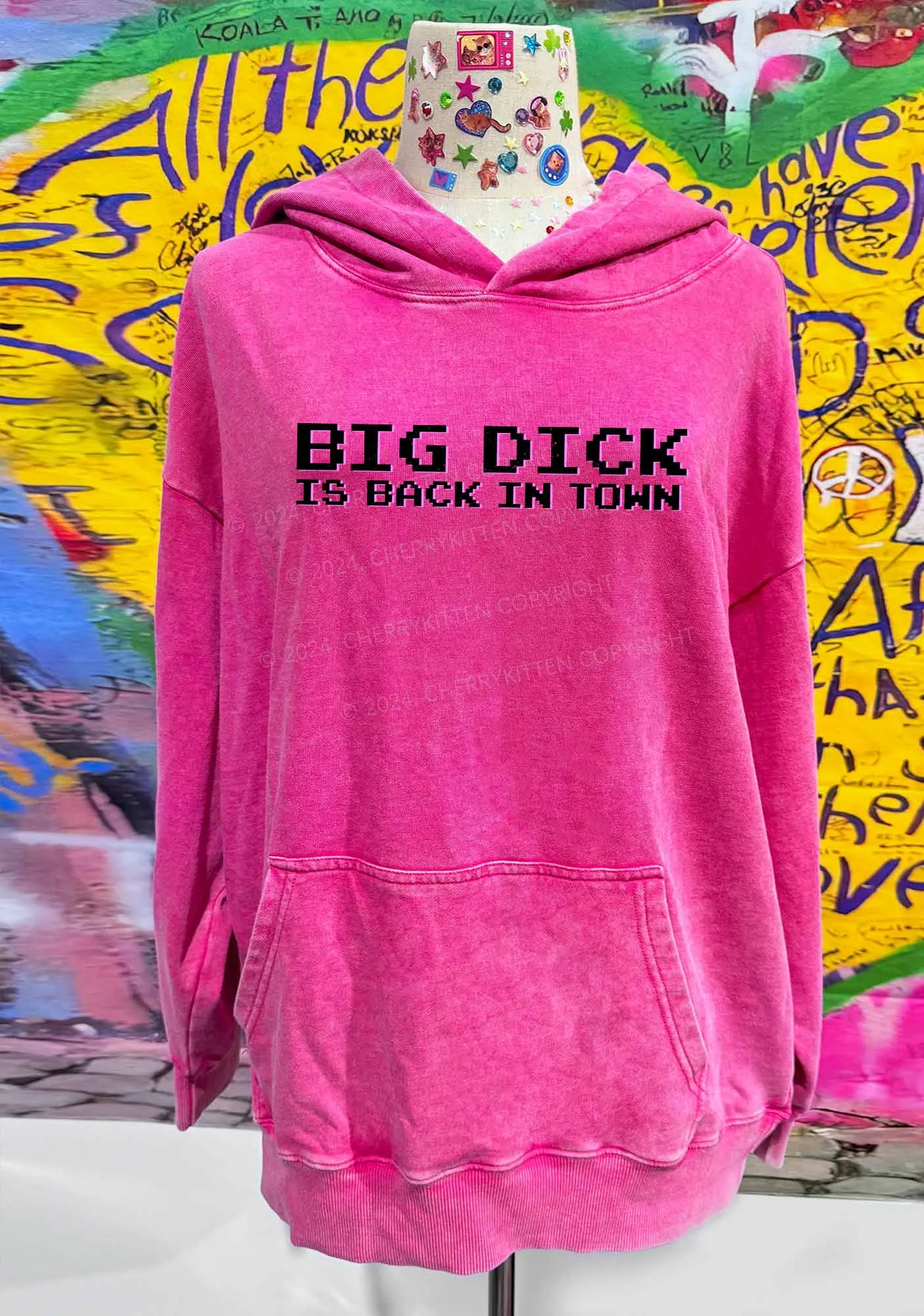 Big Is Back In Town Y2K Washed Hoodie Cherrykitten