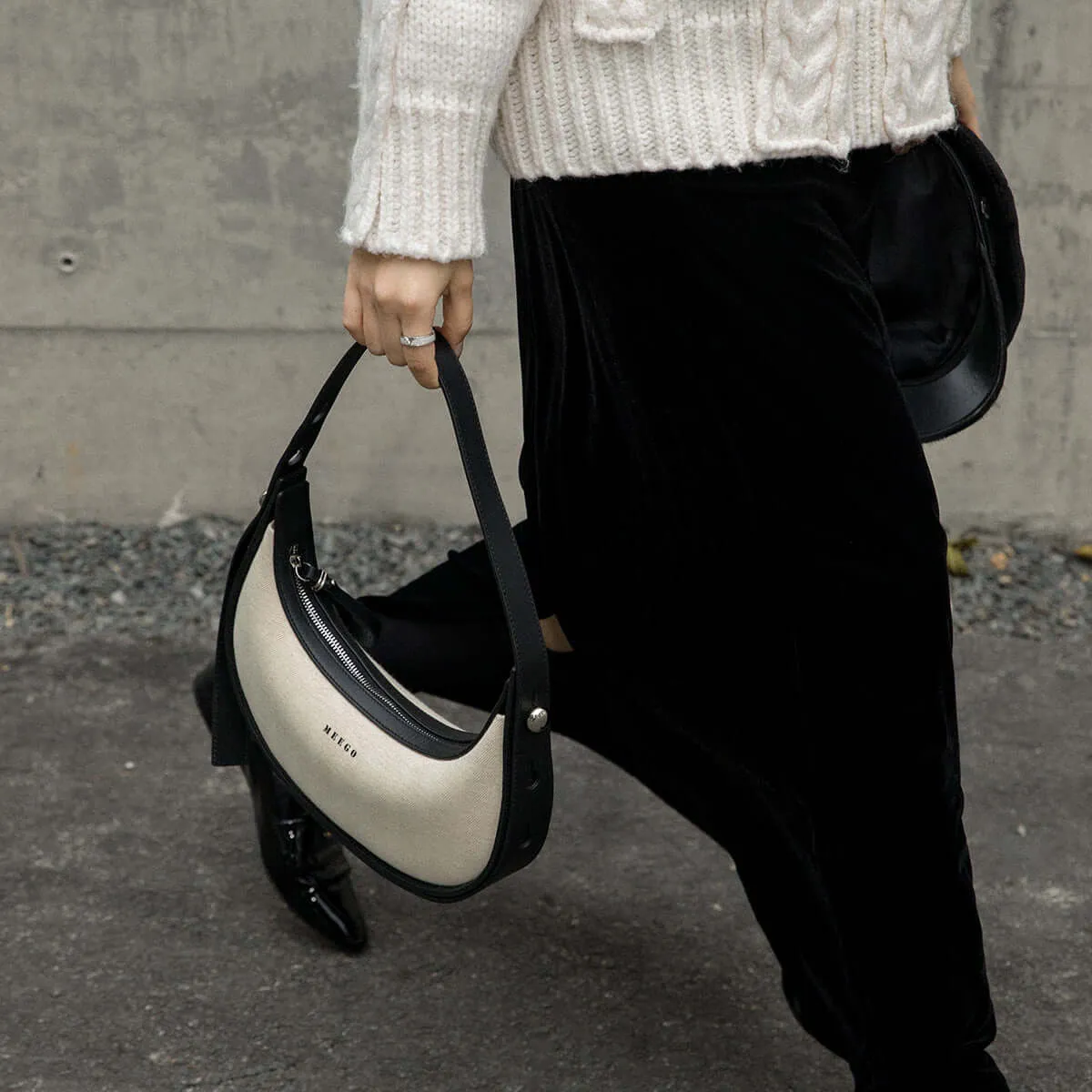 Black and White Crescent Bag