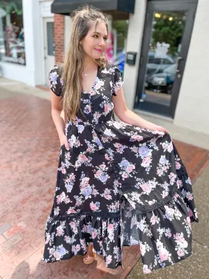 Black Floral Lace Detail Maxi