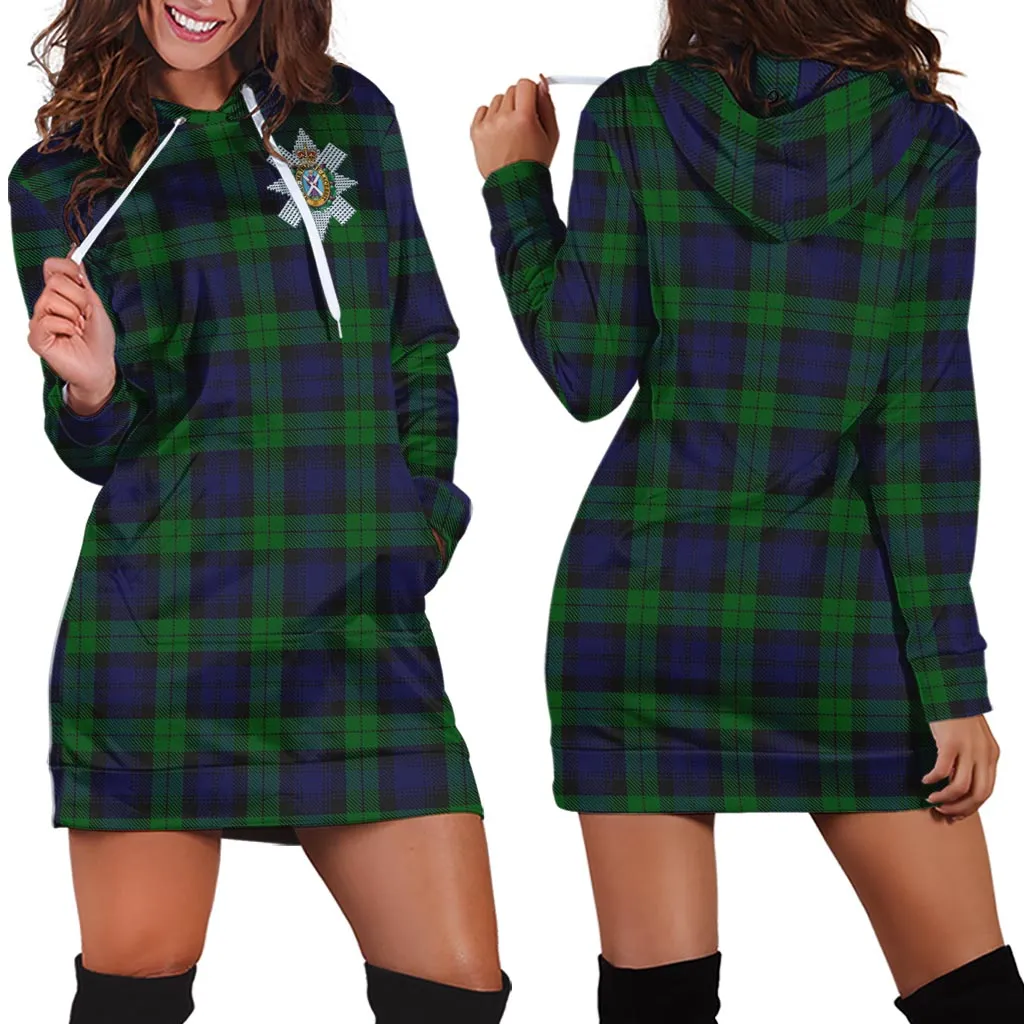 Black Watch Tartan Hoodie Dress with Family Crest