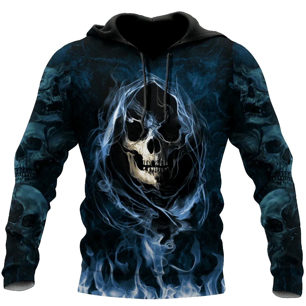 Blue Skull Smoke 3D Hoodie For Men And Women, Skull Smoke Hoodies