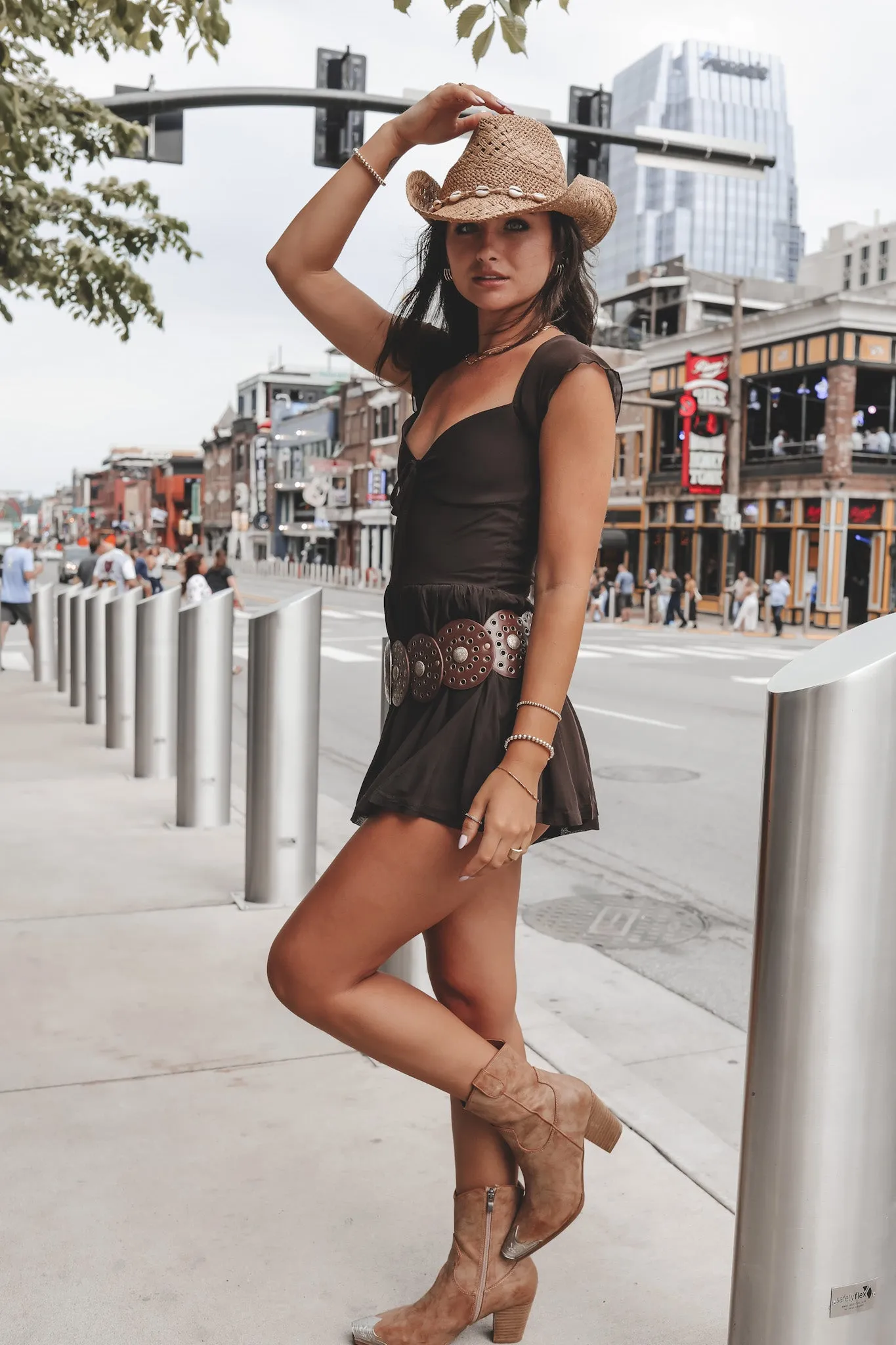 Broadway Girls Night Brown Mesh Romper