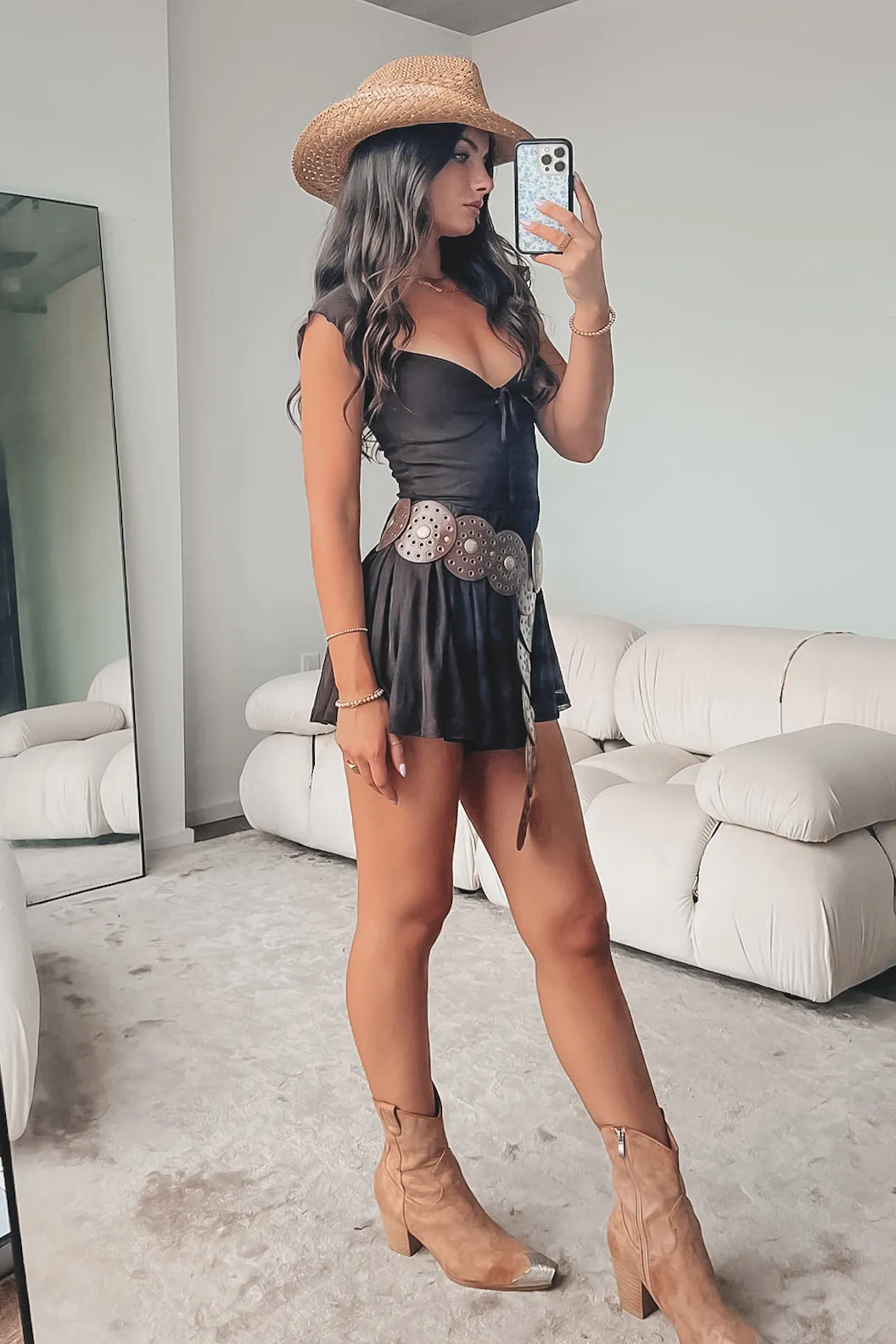 Broadway Girls Night Brown Mesh Romper