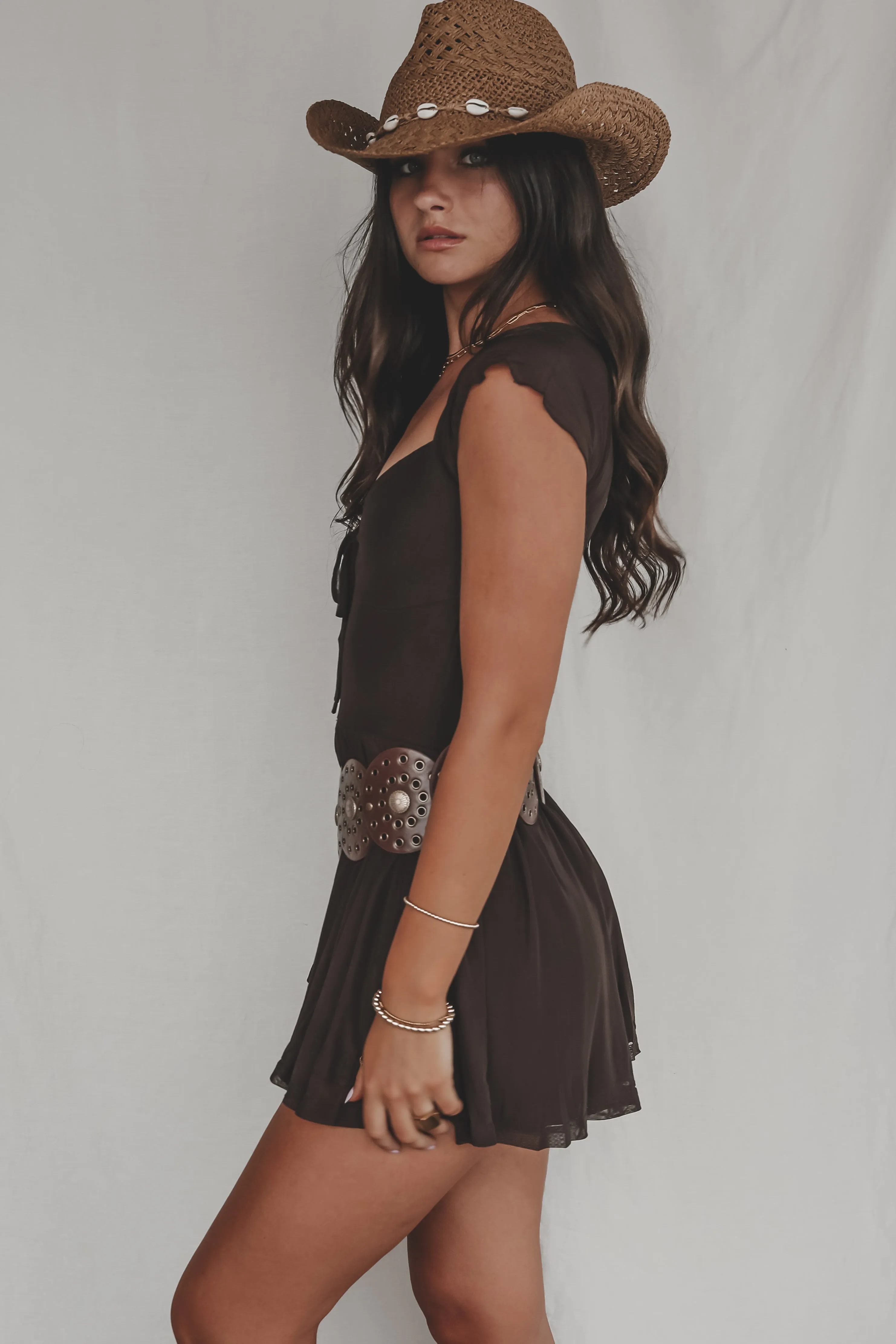 Broadway Girls Night Brown Mesh Romper