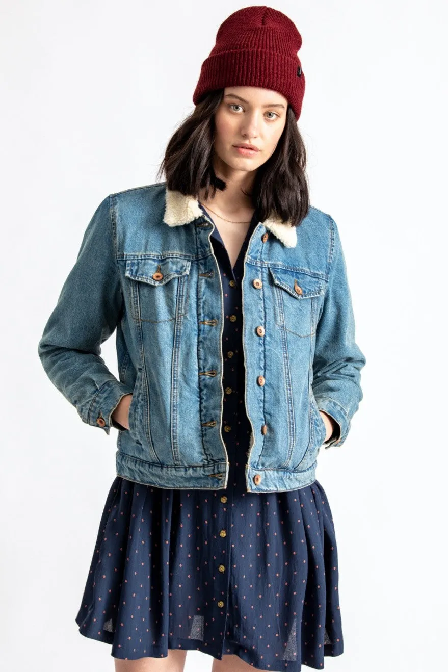 Broadway Sherpa Denim Jacket - Faded Indigo