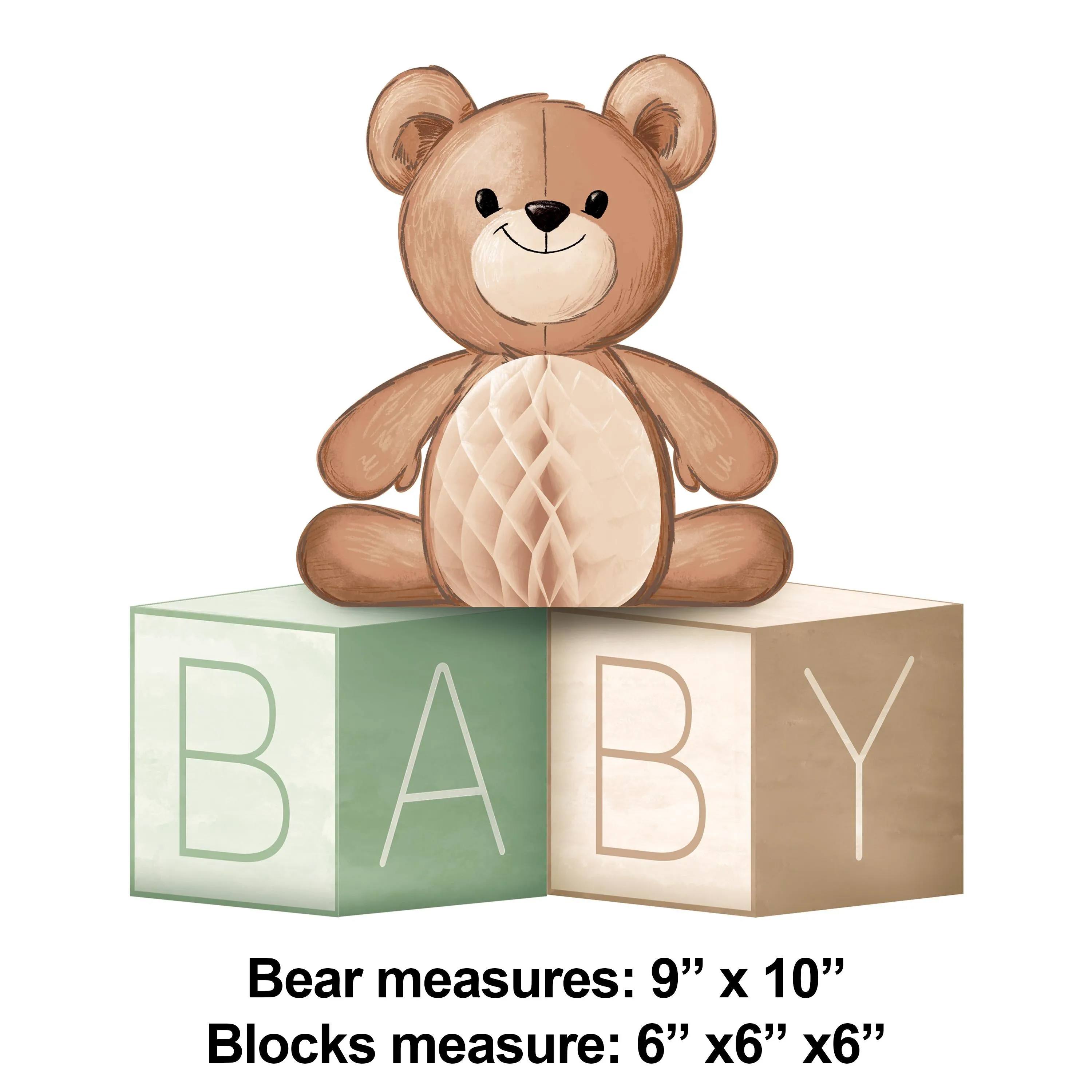 Bulk Teddy Bear Centerpiece Baby Blocks w/ Honeycomb (6 per Case)