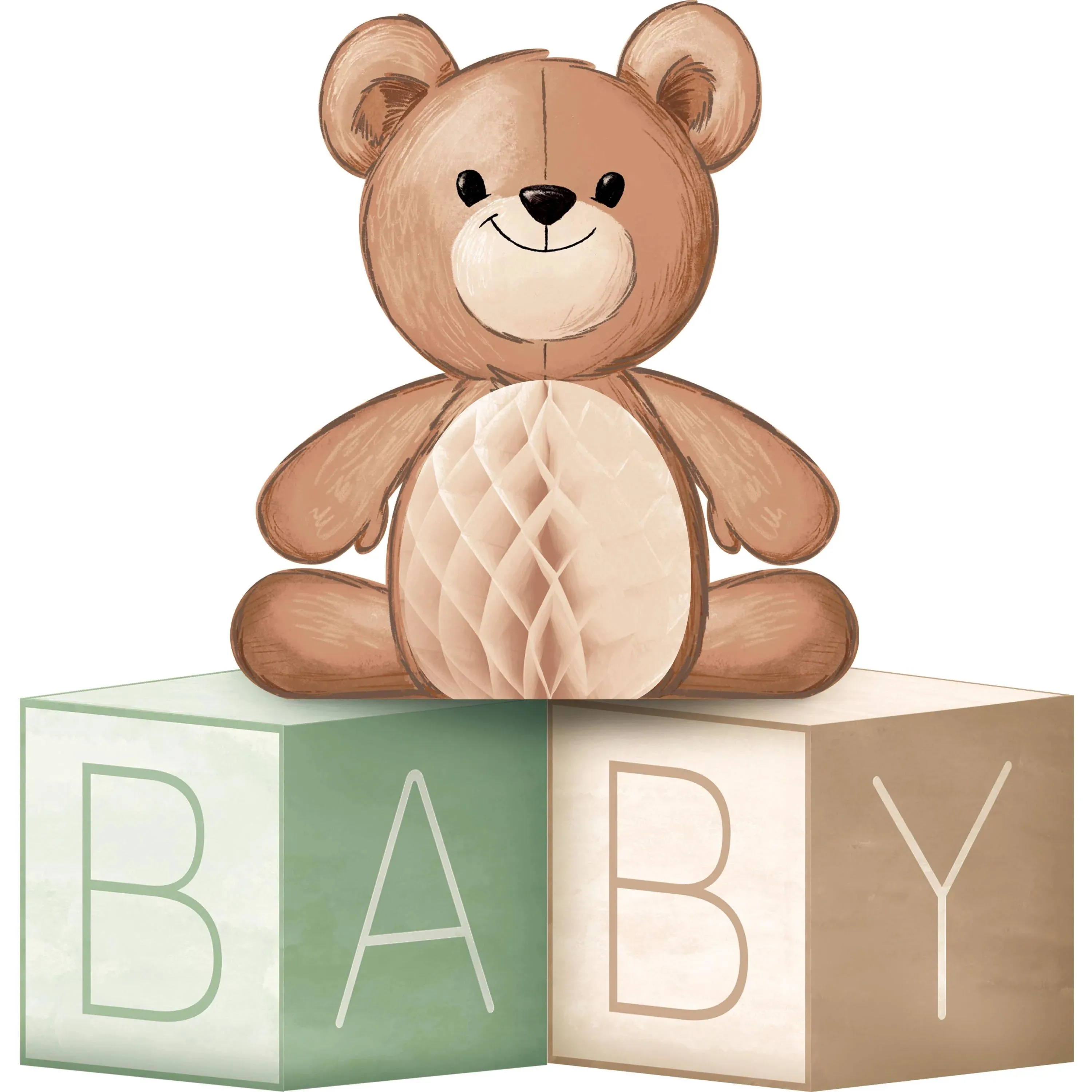 Bulk Teddy Bear Centerpiece Baby Blocks w/ Honeycomb (6 per Case)