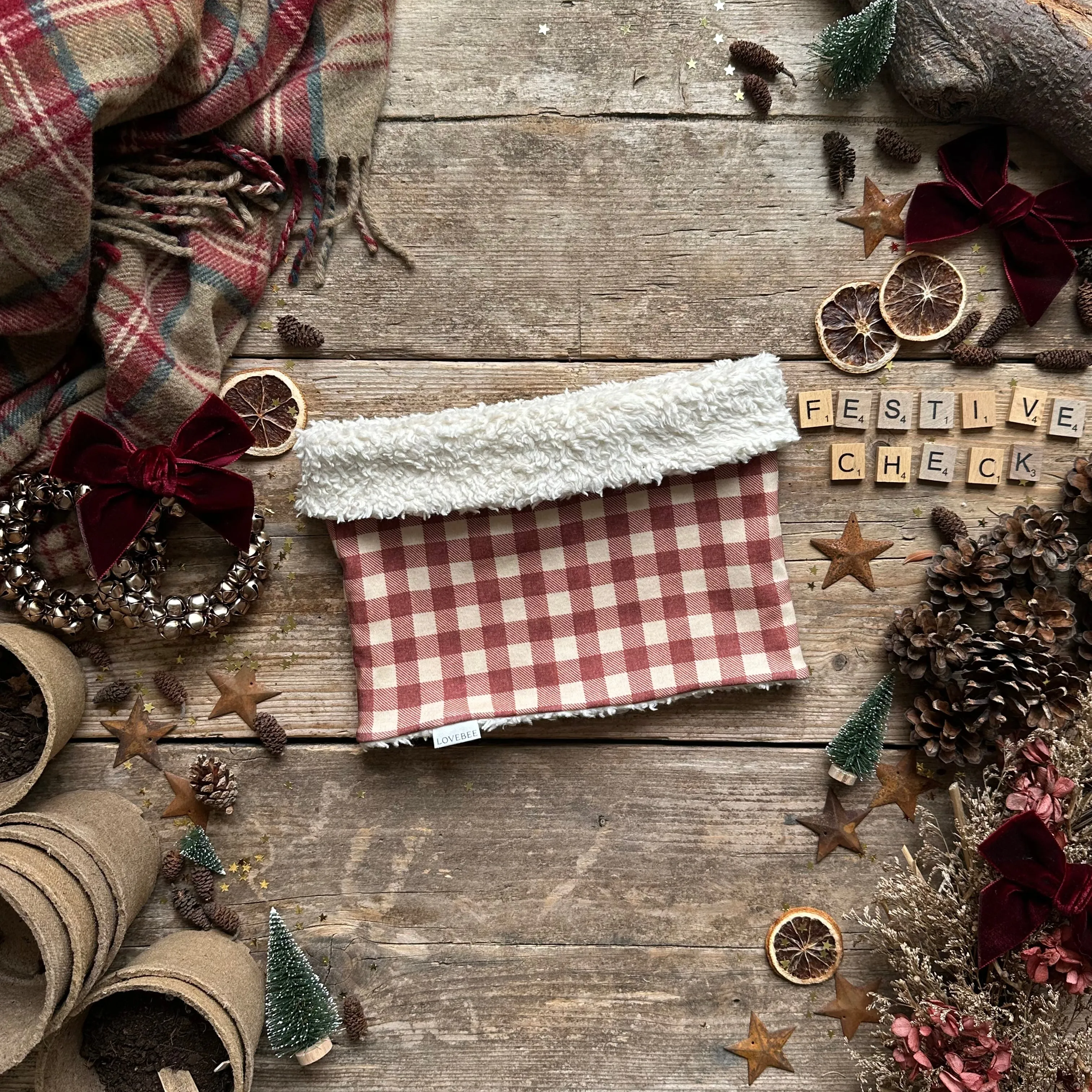 Burgundy Check Printed Snood