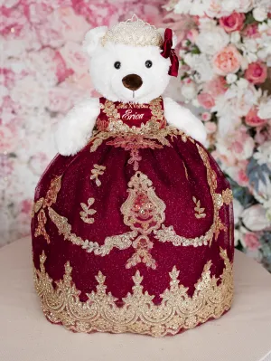 Burgundy Last Teddy Bear for Quinceanera