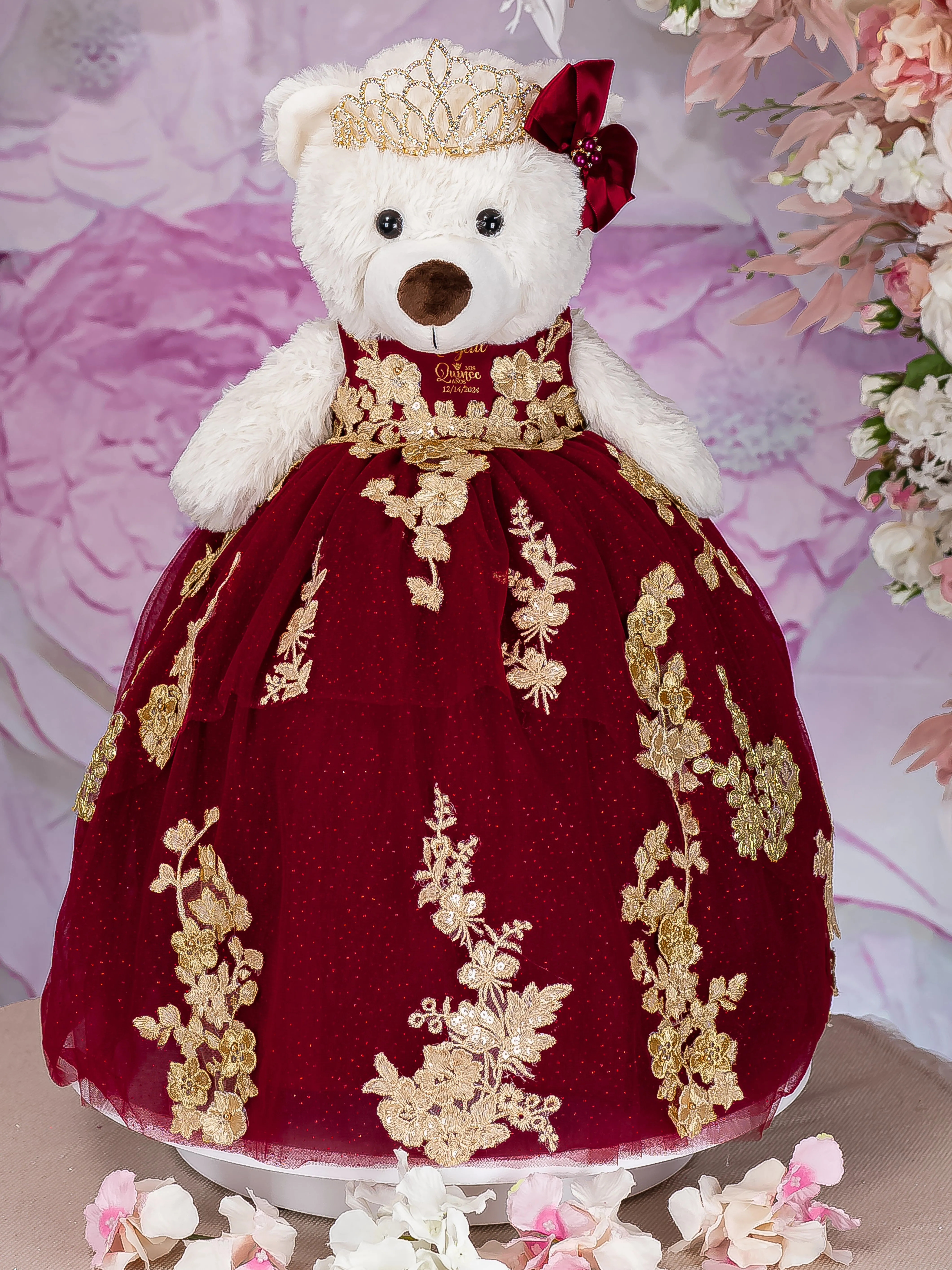 Burgundy Teddy Bear for Quinceanera