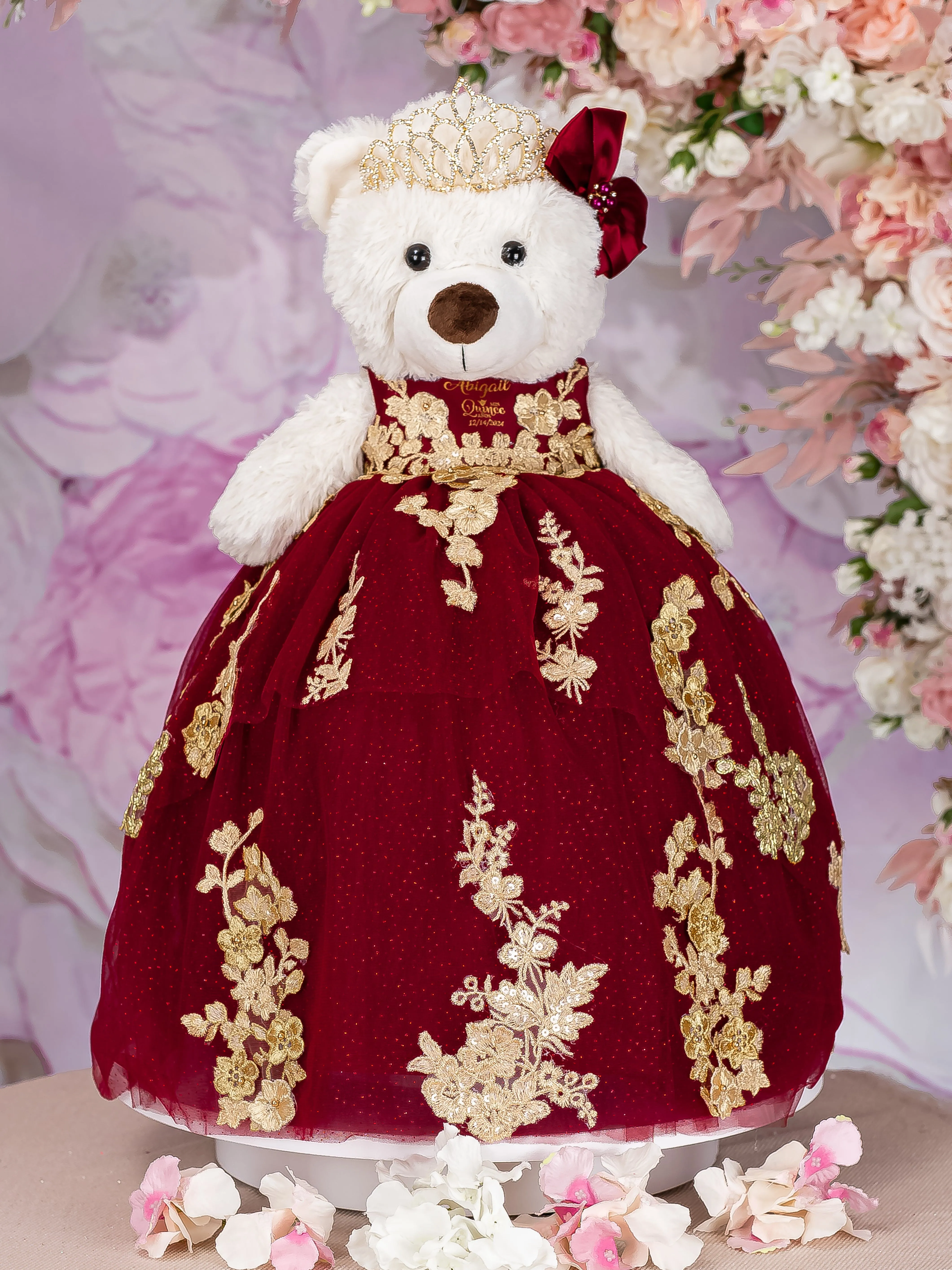 Burgundy Teddy Bear for Quinceanera