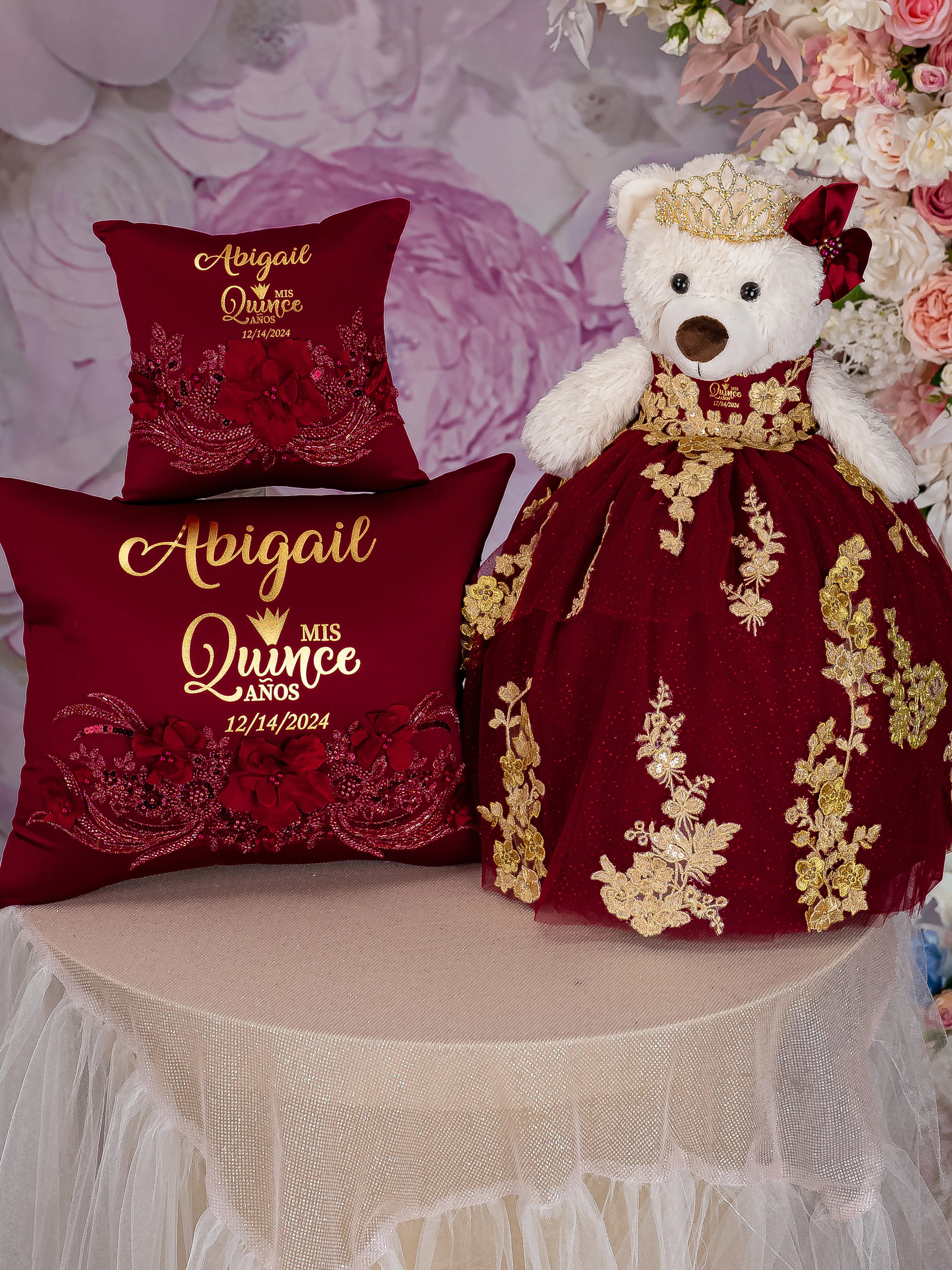 Burgundy Teddy Bear for Quinceanera