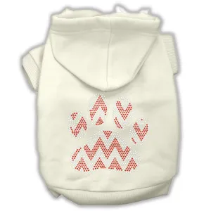 Candy Cane Chevron Paw Rhinestone Dog Hoodie Cream Xxxl(20)