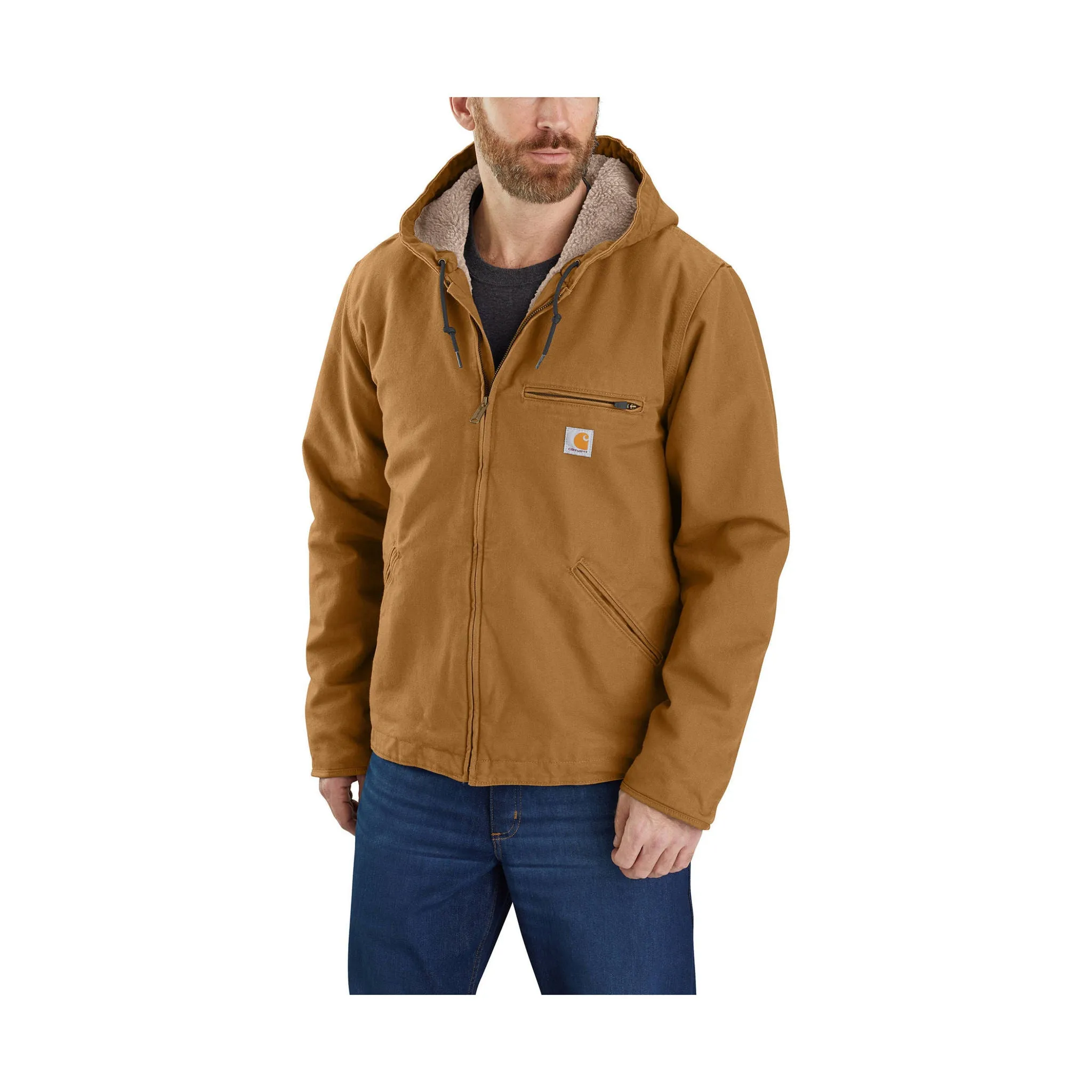 Carhartt Men's Relaxed Fit Washed Duck Sherpa Lined Jacket - Brown