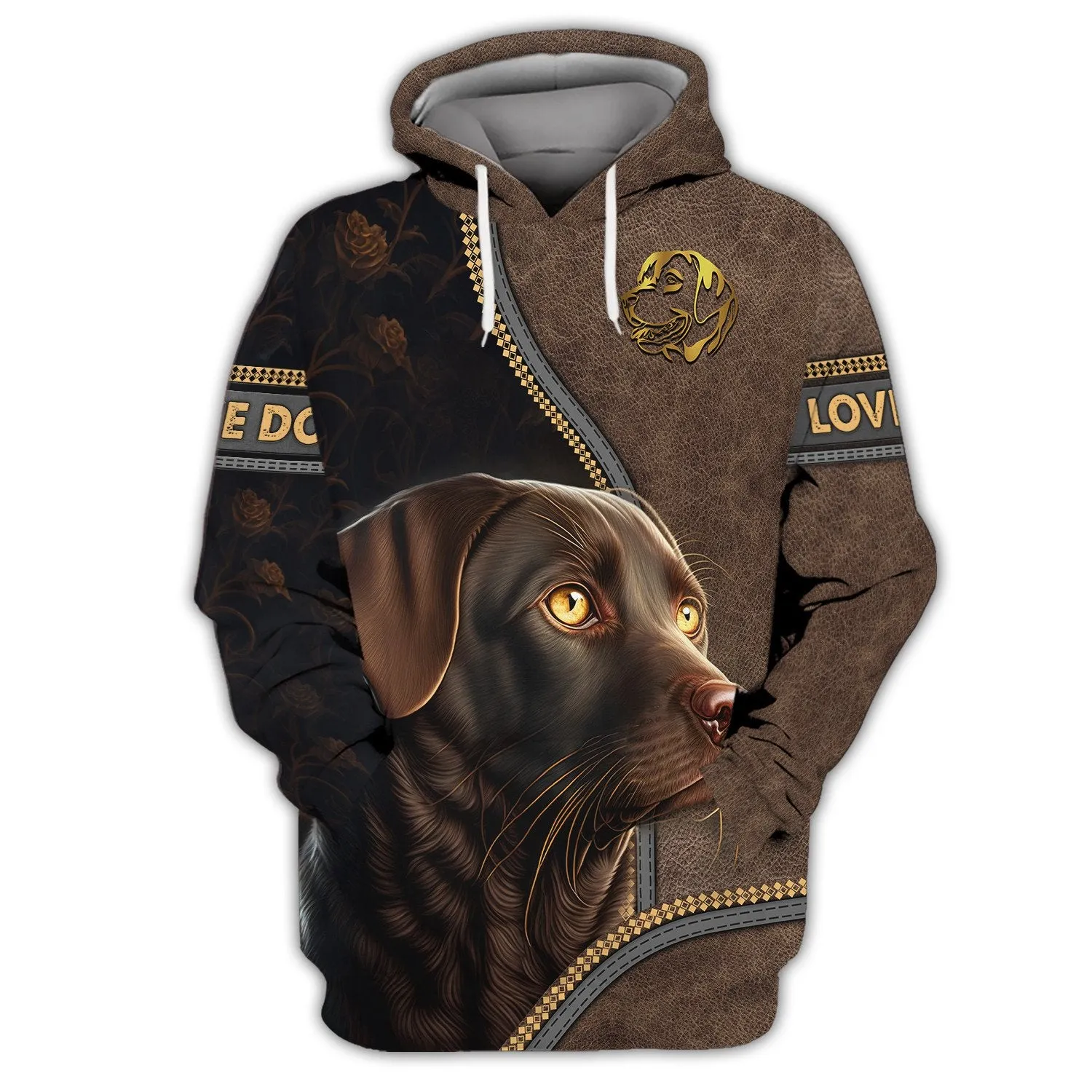 Chocolate Labrador Retriever With Leather Style 3D Full Printed Sweatshirt