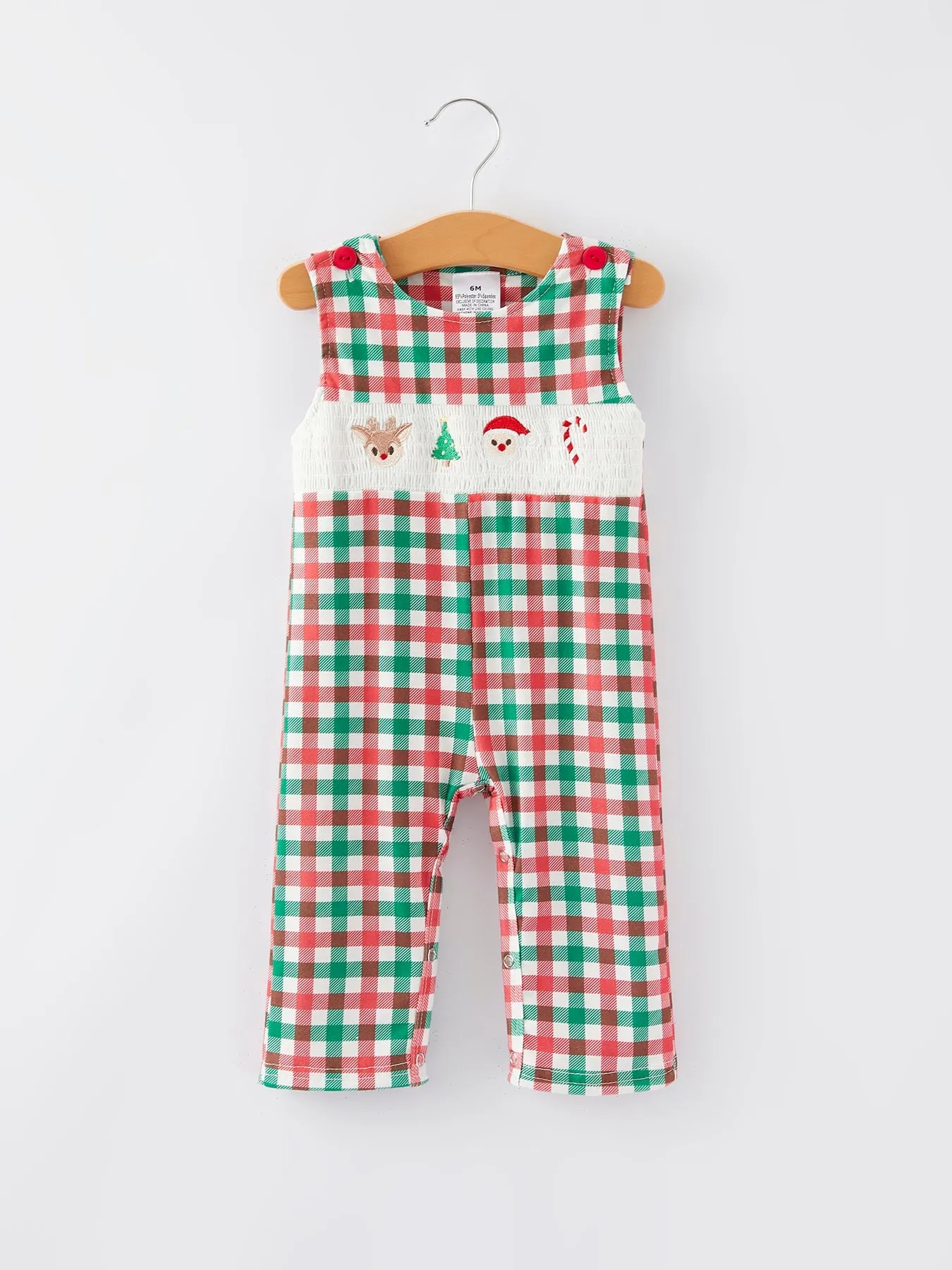 Christmas Plaid Smocking Embroidered Boys Romper