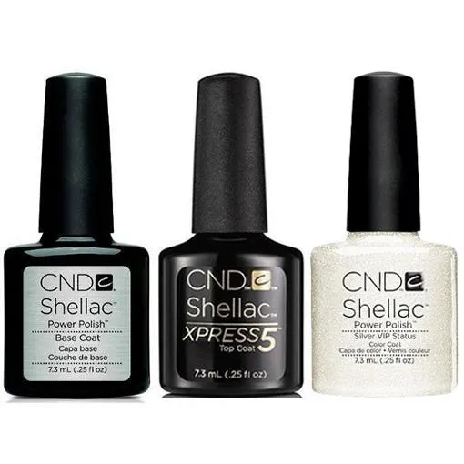 CND - Shellac Xpress5 Combo - Base, Top & Silver VIP (0.25 oz)